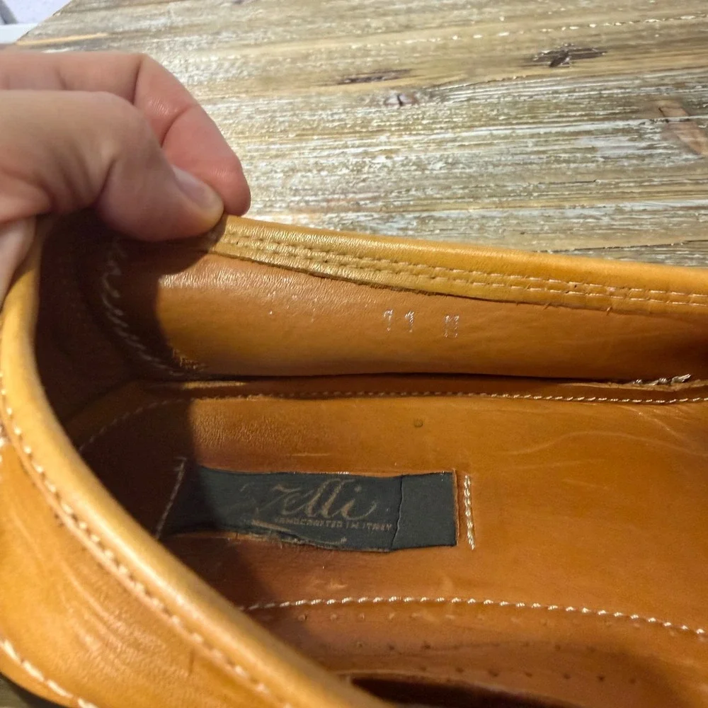 Zelli Handcrafted in Italy Tan Leather Loafers Mens 11 M Driver Moc Toe Shoes